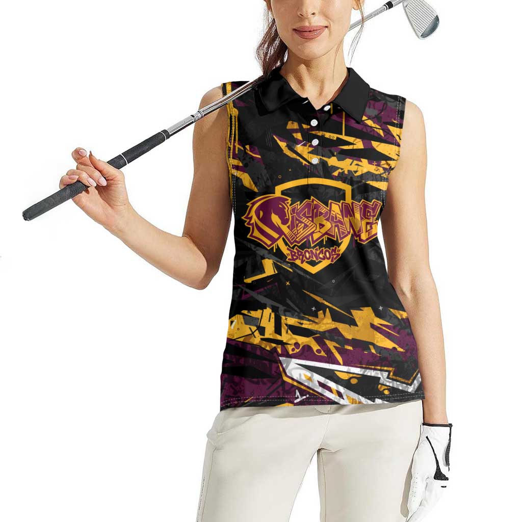 Personalized Brisbane Broncos Women Sleeveless Polo Shirt Graffiti Grunge Abstract Urban Street Style Design