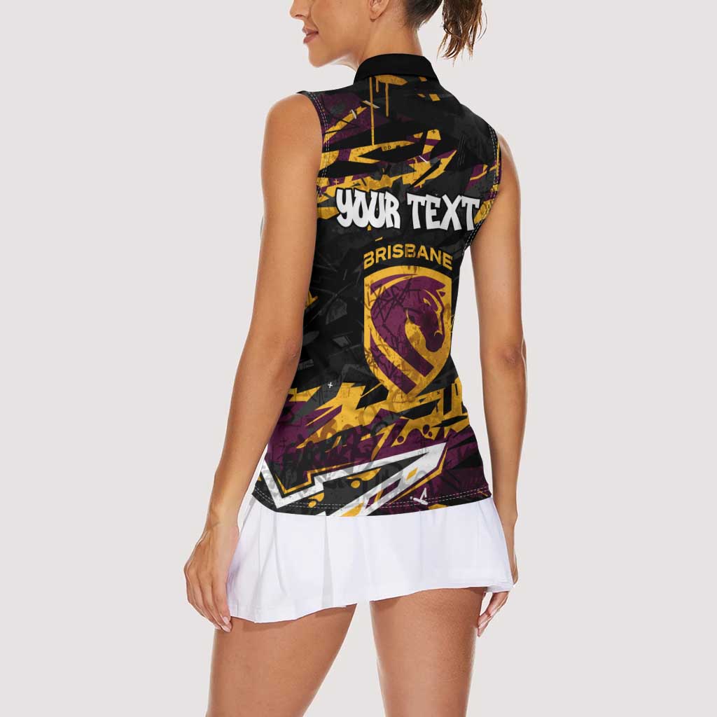 Personalized Brisbane Broncos Women Sleeveless Polo Shirt Graffiti Grunge Abstract Urban Street Style Design