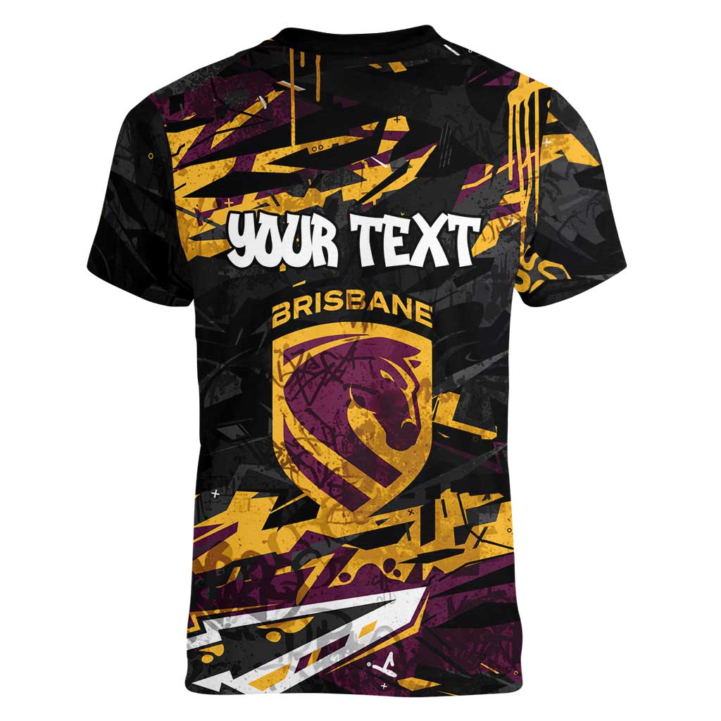 Personalized Brisbane Broncos Women V-Neck T-Shirt Graffiti Grunge Abstract Urban Street Style Design