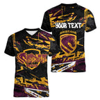 Personalized Brisbane Broncos Women V-Neck T-Shirt Graffiti Grunge Abstract Urban Street Style Design