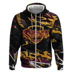 Personalized Brisbane Broncos Zip Hoodie Graffiti Grunge Abstract Urban Street Style Design