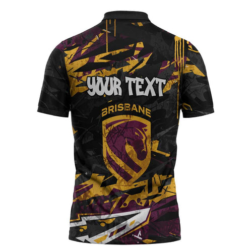 Personalized Brisbane Broncos Zipper Polo Shirt Graffiti Grunge Abstract Urban Street Style Design