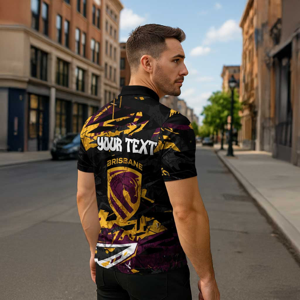 Personalized Brisbane Broncos Zipper Polo Shirt Graffiti Grunge Abstract Urban Street Style Design