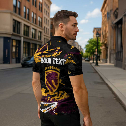 Personalized Brisbane Broncos Zipper Polo Shirt Graffiti Grunge Abstract Urban Street Style Design