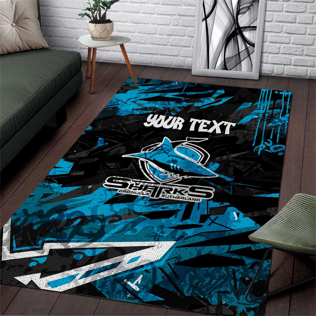 Personalized Cronulla Sutherland Sharks Area Rug Graffiti Grunge Abstract Urban Street Style Design