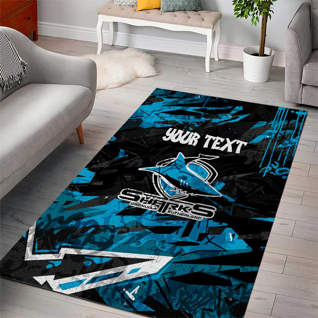 Personalized Cronulla Sutherland Sharks Area Rug Graffiti Grunge Abstract Urban Street Style Design