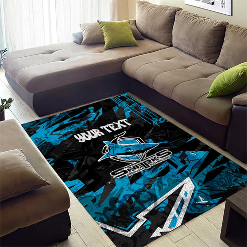 Personalized Cronulla Sutherland Sharks Area Rug Graffiti Grunge Abstract Urban Street Style Design
