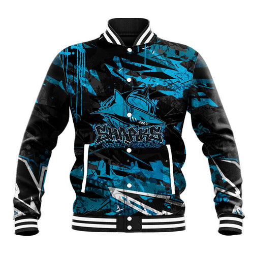 Personalized Cronulla Sutherland Sharks Baseball Jacket Graffiti Grunge Abstract Urban Street Style Design