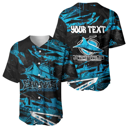 Personalized Cronulla Sutherland Sharks Baseball Jersey Graffiti Grunge Abstract Urban Street Style Design