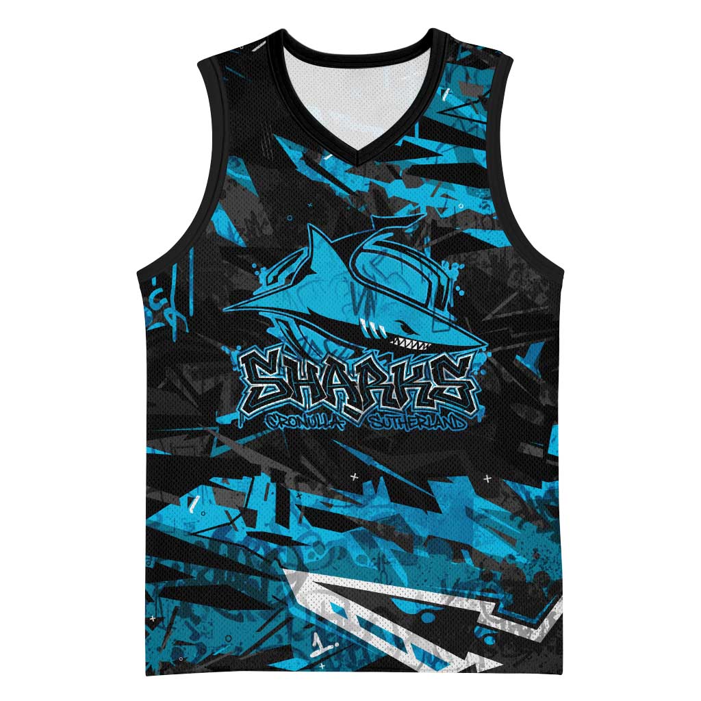 Personalized Cronulla Sutherland Sharks Basketball Jersey Graffiti Grunge Abstract Urban Street Style Design