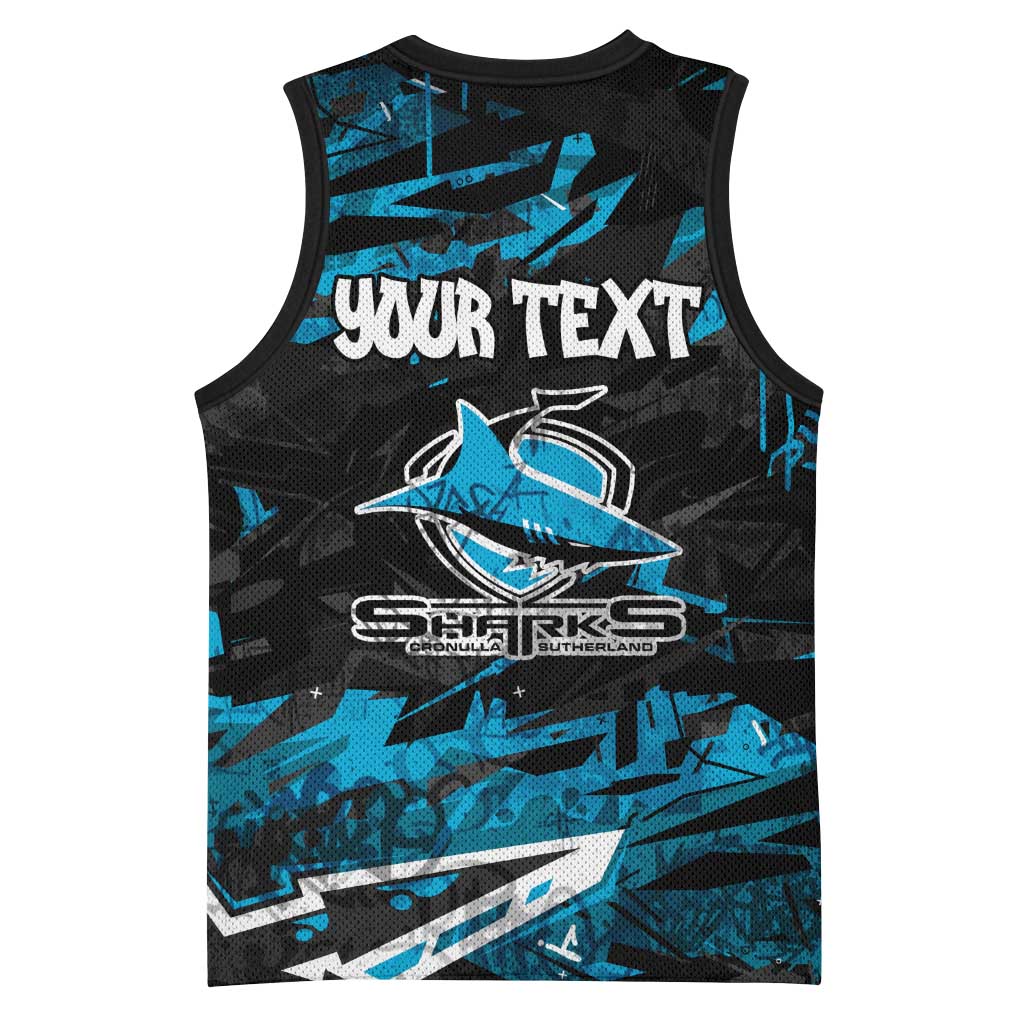 Personalized Cronulla Sutherland Sharks Basketball Jersey Graffiti Grunge Abstract Urban Street Style Design