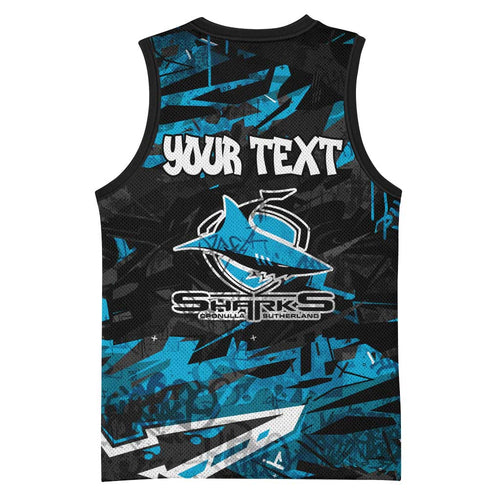 Personalized Cronulla Sutherland Sharks Basketball Jersey Graffiti Grunge Abstract Urban Street Style Design