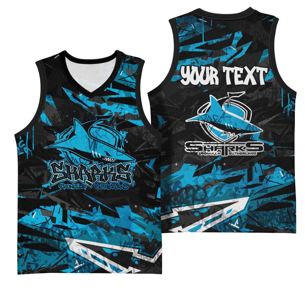 Personalized Cronulla Sutherland Sharks Basketball Jersey Graffiti Grunge Abstract Urban Street Style Design