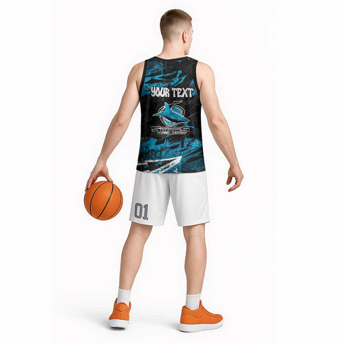 Personalized Cronulla Sutherland Sharks Basketball Jersey Graffiti Grunge Abstract Urban Street Style Design