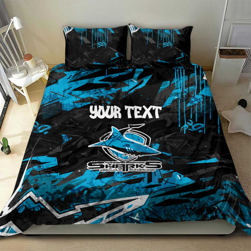 Personalized Cronulla Sutherland Sharks Bedding Set Graffiti Grunge Abstract Urban Street Style Design