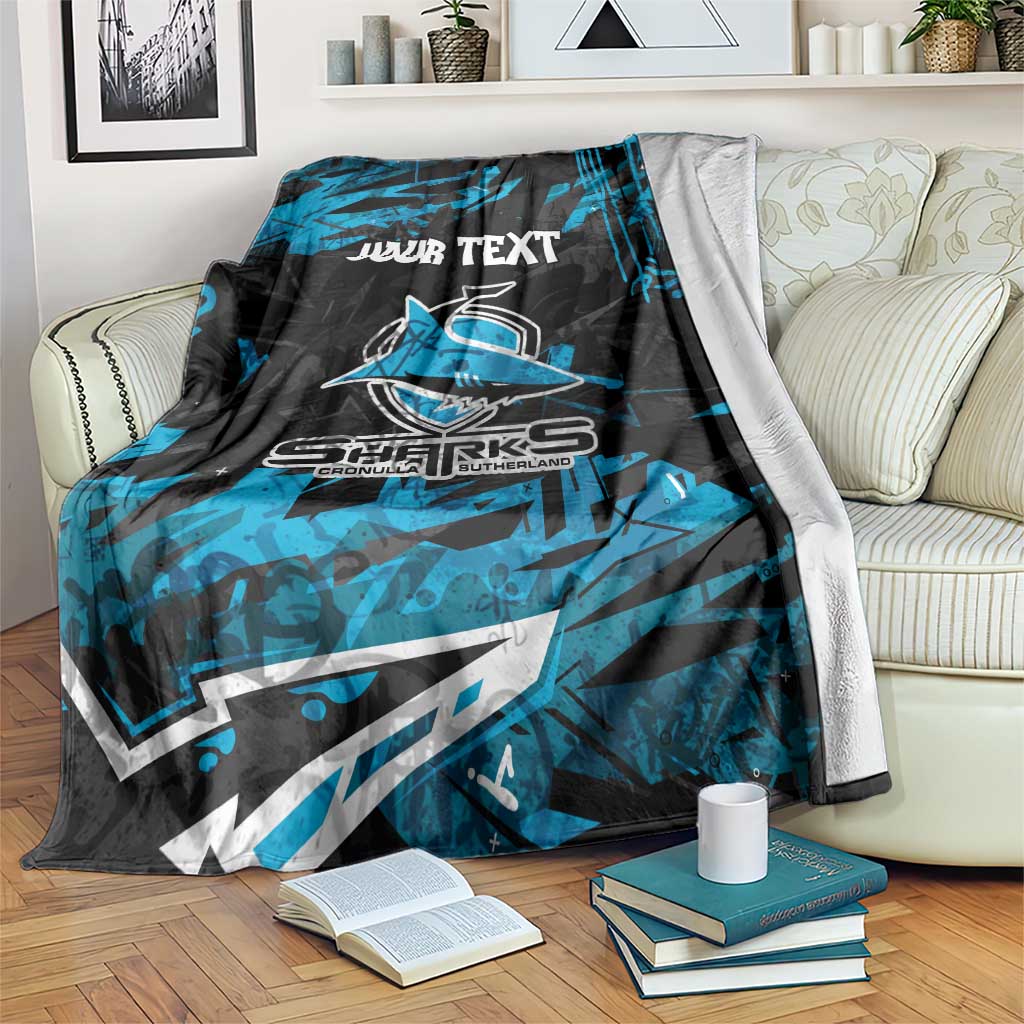 Personalized Cronulla Sutherland Sharks Blanket Graffiti Grunge Abstract Urban Street Style Design