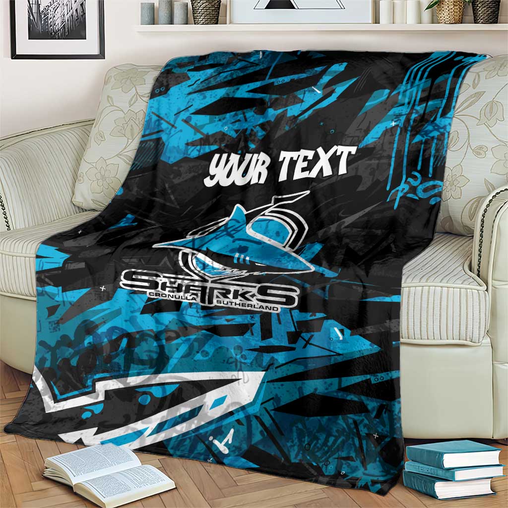 Personalized Cronulla Sutherland Sharks Blanket Graffiti Grunge Abstract Urban Street Style Design