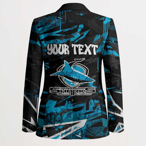 Personalized Cronulla Sutherland Sharks Blazer Graffiti Grunge Abstract Urban Street Style Design