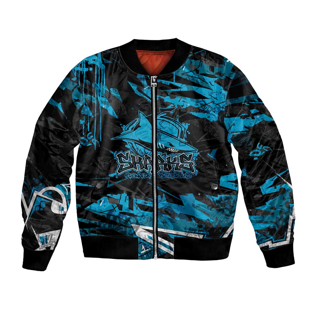 Personalized Cronulla Sutherland Sharks Bomber Jacket Graffiti Grunge Abstract Urban Street Style Design