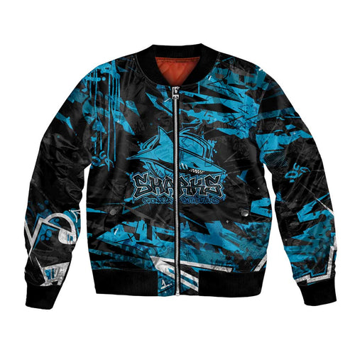 Personalized Cronulla Sutherland Sharks Bomber Jacket Graffiti Grunge Abstract Urban Street Style Design