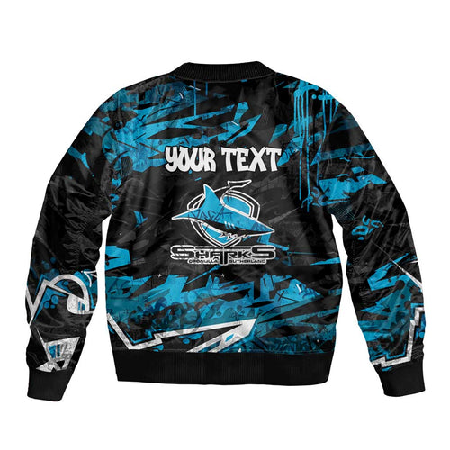 Personalized Cronulla Sutherland Sharks Bomber Jacket Graffiti Grunge Abstract Urban Street Style Design