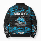 Personalized Cronulla Sutherland Sharks Bomber Puffer Jacket Graffiti Grunge Abstract Urban Street Style Design