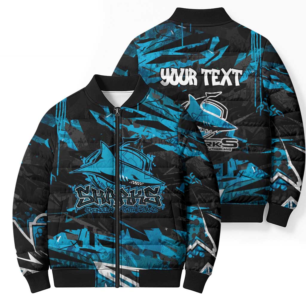 Personalized Cronulla Sutherland Sharks Bomber Puffer Jacket Graffiti Grunge Abstract Urban Street Style Design