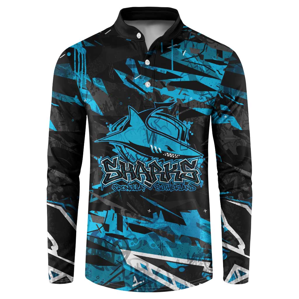 Personalized Cronulla Sutherland Sharks Button Sweatshirt Graffiti Grunge Abstract Urban Street Style Design