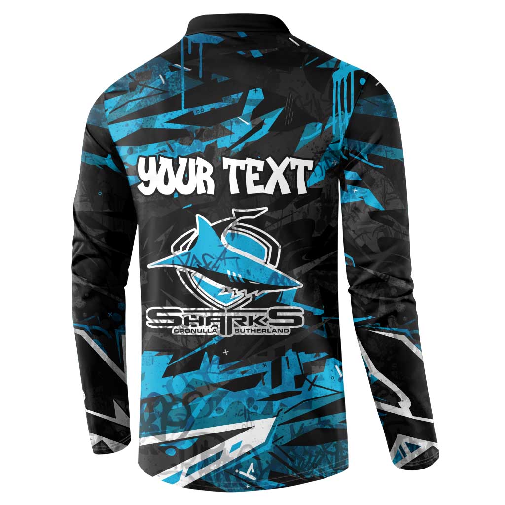 Personalized Cronulla Sutherland Sharks Button Sweatshirt Graffiti Grunge Abstract Urban Street Style Design