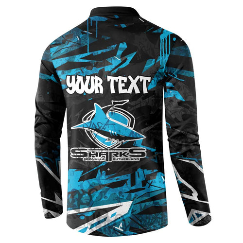 Personalized Cronulla Sutherland Sharks Button Sweatshirt Graffiti Grunge Abstract Urban Street Style Design