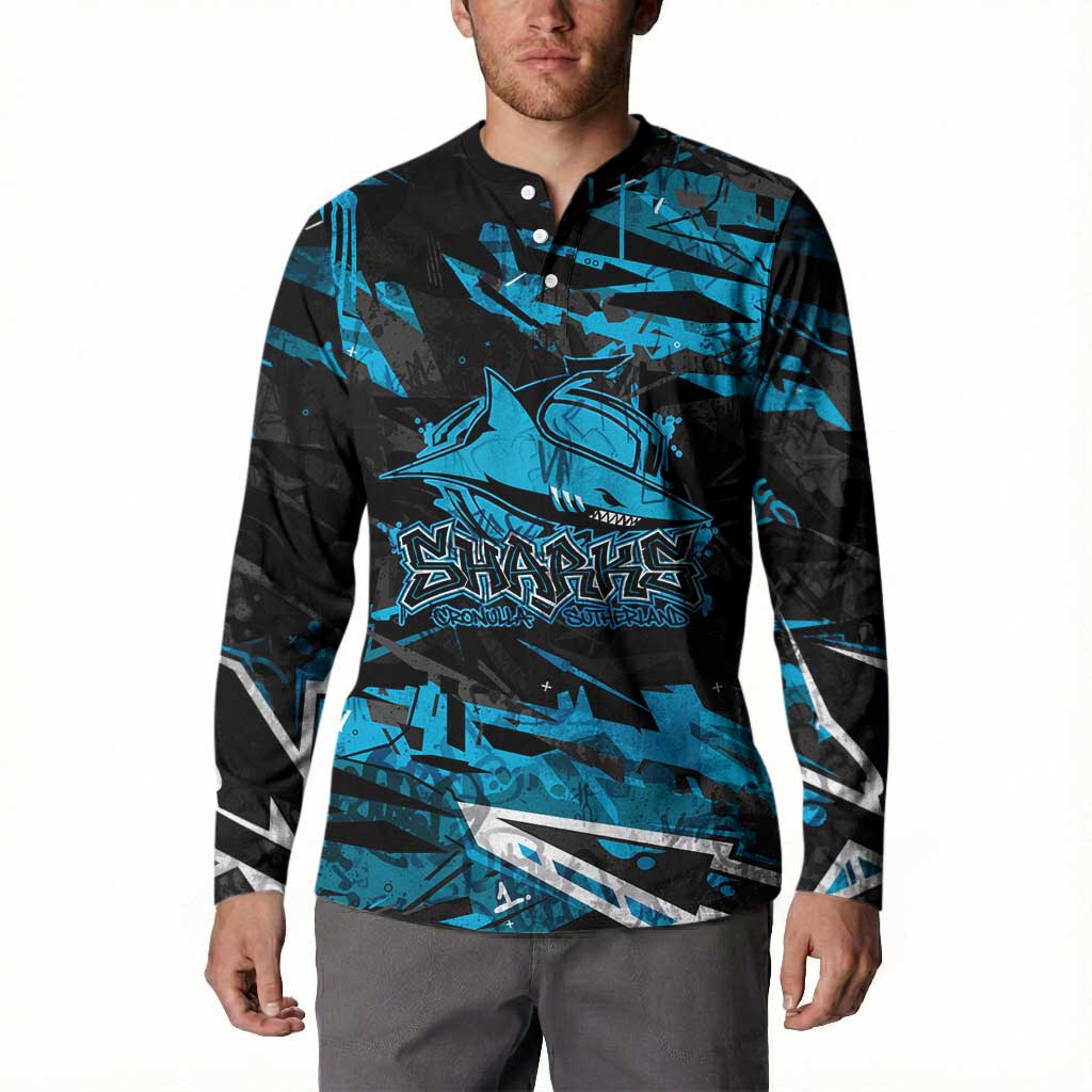 Personalized Cronulla Sutherland Sharks Button Sweatshirt Graffiti Grunge Abstract Urban Street Style Design