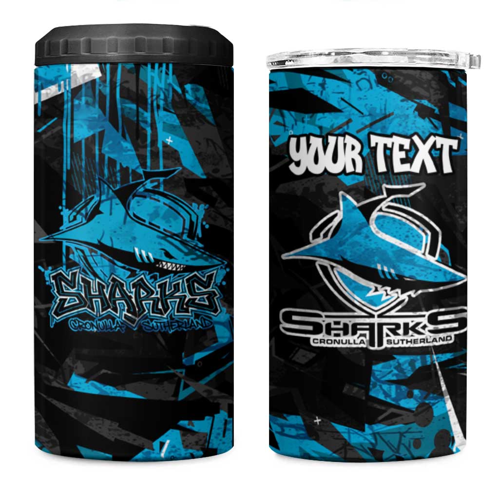 Personalized Cronulla Sutherland Sharks 4 in 1 Can Cooler Tumbler Graffiti Grunge Abstract Urban Street Style Design