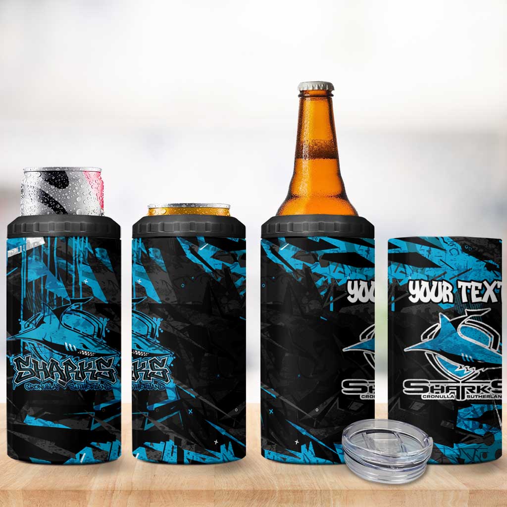 Personalized Cronulla Sutherland Sharks 4 in 1 Can Cooler Tumbler Graffiti Grunge Abstract Urban Street Style Design