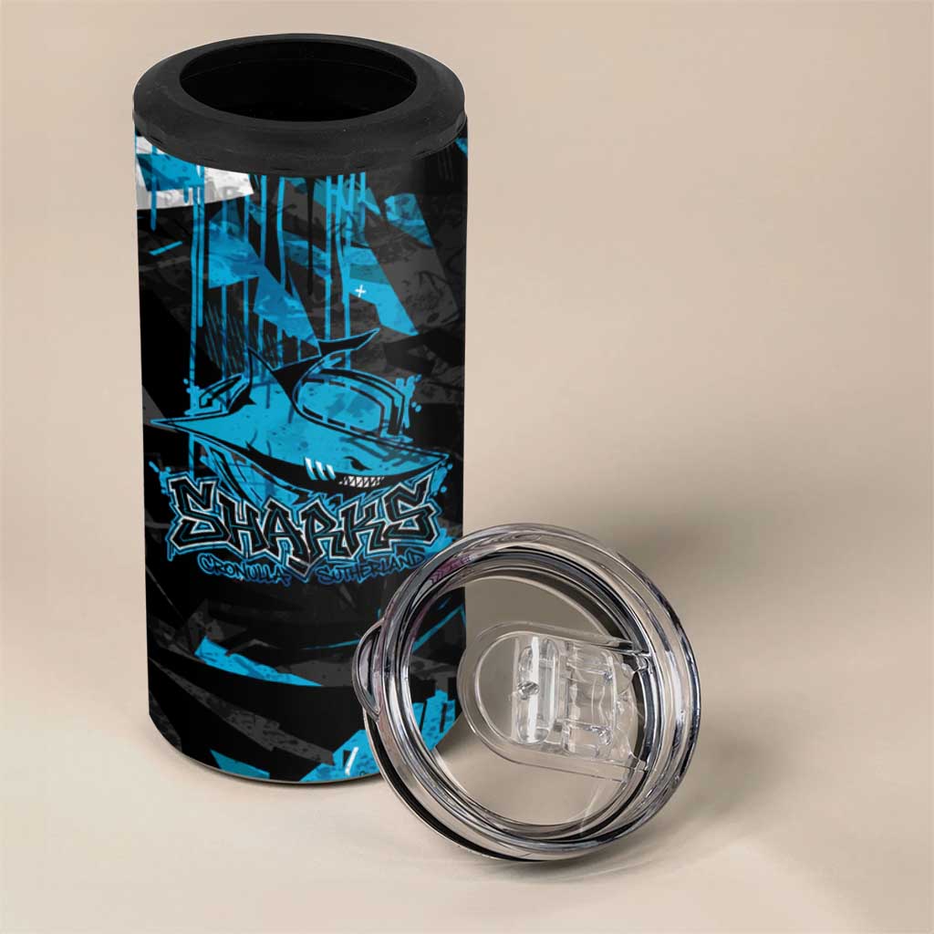 Personalized Cronulla Sutherland Sharks 4 in 1 Can Cooler Tumbler Graffiti Grunge Abstract Urban Street Style Design