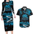Personalized Cronulla Sutherland Sharks Couples Matching Long Sleeve Bodycon Dress and Hawaiian Shirt Graffiti Grunge Abstract Urban Street Style Design