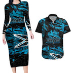 Personalized Cronulla Sutherland Sharks Couples Matching Long Sleeve Bodycon Dress and Hawaiian Shirt Graffiti Grunge Abstract Urban Street Style Design