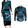 Personalized Cronulla Sutherland Sharks Couples Matching Long Sleeve Bodycon Dress and Long Sleeve Button Shirt Graffiti Grunge Abstract Urban Street Style Design