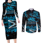 Personalized Cronulla Sutherland Sharks Couples Matching Long Sleeve Bodycon Dress and Long Sleeve Button Shirt Graffiti Grunge Abstract Urban Street Style Design