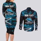 Personalized Cronulla Sutherland Sharks Couples Matching Long Sleeve Bodycon Dress and Long Sleeve Button Shirt Graffiti Grunge Abstract Urban Street Style Design