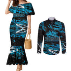 Personalized Cronulla Sutherland Sharks Couples Matching Mermaid Dress and Long Sleeve Button Shirt Graffiti Grunge Abstract Urban Street Style Design