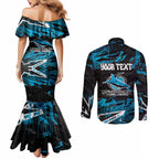 Personalized Cronulla Sutherland Sharks Couples Matching Mermaid Dress and Long Sleeve Button Shirt Graffiti Grunge Abstract Urban Street Style Design