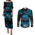 Personalized Cronulla Sutherland Sharks Couples Matching Puletasi and Long Sleeve Button Shirt Graffiti Grunge Abstract Urban Street Style Design