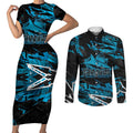 Personalized Cronulla Sutherland Sharks Couples Matching Short Sleeve Bodycon Dress and Long Sleeve Button Shirt Graffiti Grunge Abstract Urban Street Style Design