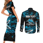 Personalized Cronulla Sutherland Sharks Couples Matching Short Sleeve Bodycon Dress and Long Sleeve Button Shirt Graffiti Grunge Abstract Urban Street Style Design