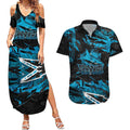 Personalized Cronulla Sutherland Sharks Couples Matching Summer Maxi Dress and Hawaiian Shirt Graffiti Grunge Abstract Urban Street Style Design