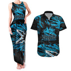 Personalized Cronulla Sutherland Sharks Couples Matching Tank Maxi Dress and Hawaiian Shirt Graffiti Grunge Abstract Urban Street Style Design