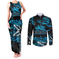 Personalized Cronulla Sutherland Sharks Couples Matching Tank Maxi Dress and Long Sleeve Button Shirt Graffiti Grunge Abstract Urban Street Style Design