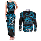 Personalized Cronulla Sutherland Sharks Couples Matching Tank Maxi Dress and Long Sleeve Button Shirt Graffiti Grunge Abstract Urban Street Style Design