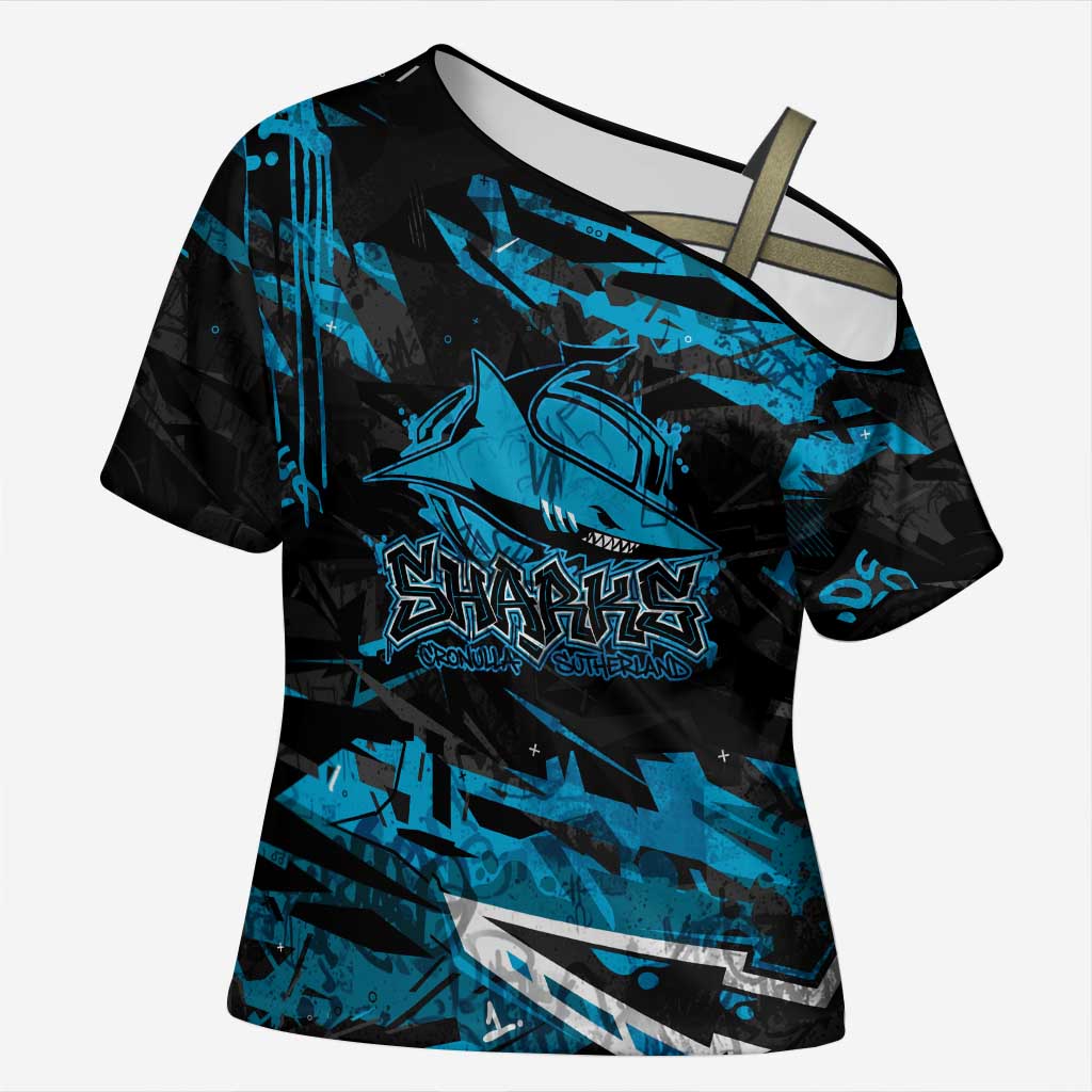 Personalized Cronulla Sutherland Sharks Cross Shoulder Shirt Graffiti Grunge Abstract Urban Street Style Design