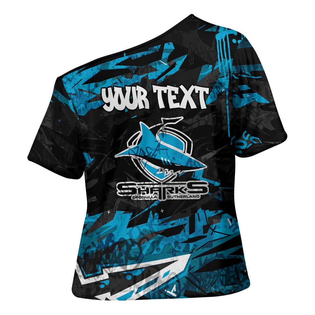 Personalized Cronulla Sutherland Sharks Cross Shoulder Shirt Graffiti Grunge Abstract Urban Street Style Design